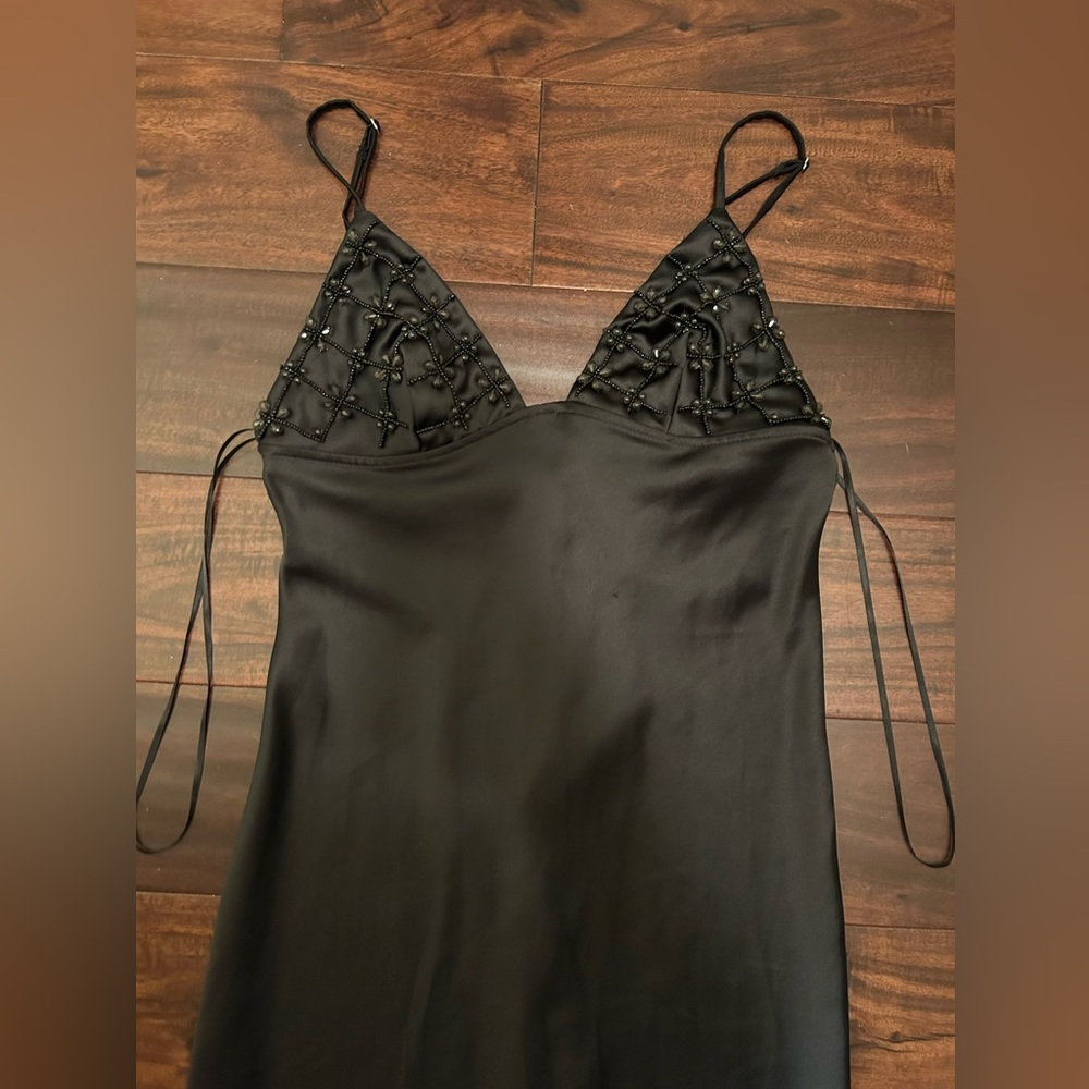Black silk beaded embellished maxi dress size xs
